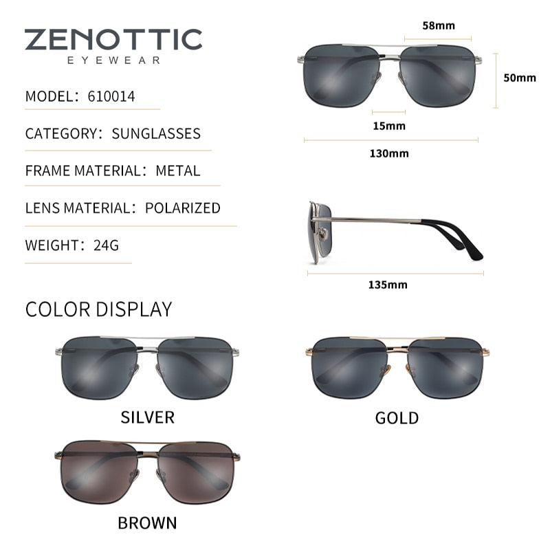 ZENOTTIC Metal Pilot Polarized Men Sunglasses