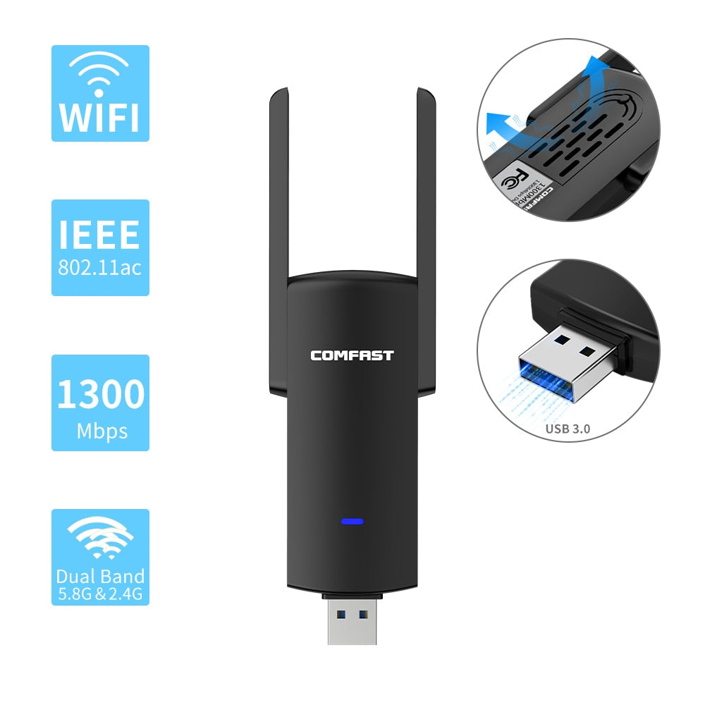 USB Wifi Adapter Dual Band with External Antenna - 1300Mbps